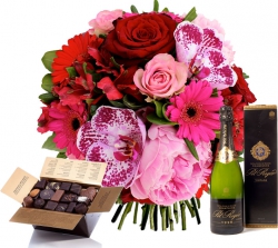 Livraison fleurs de « Bouquet rond Irrésistible
Chocolats et Champagne »